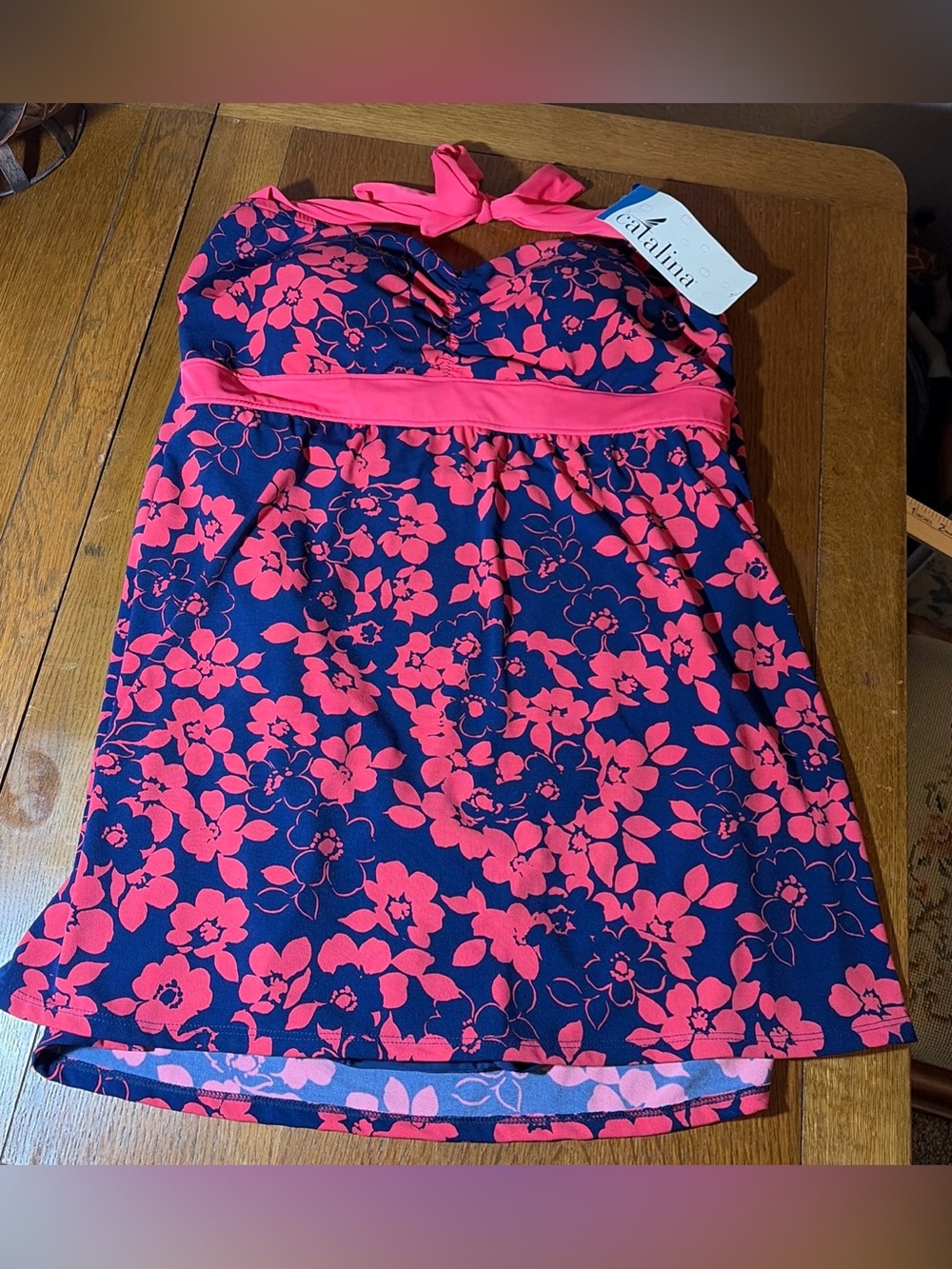 Catalina Navy & Hot Pink Floral Halter One-Piece